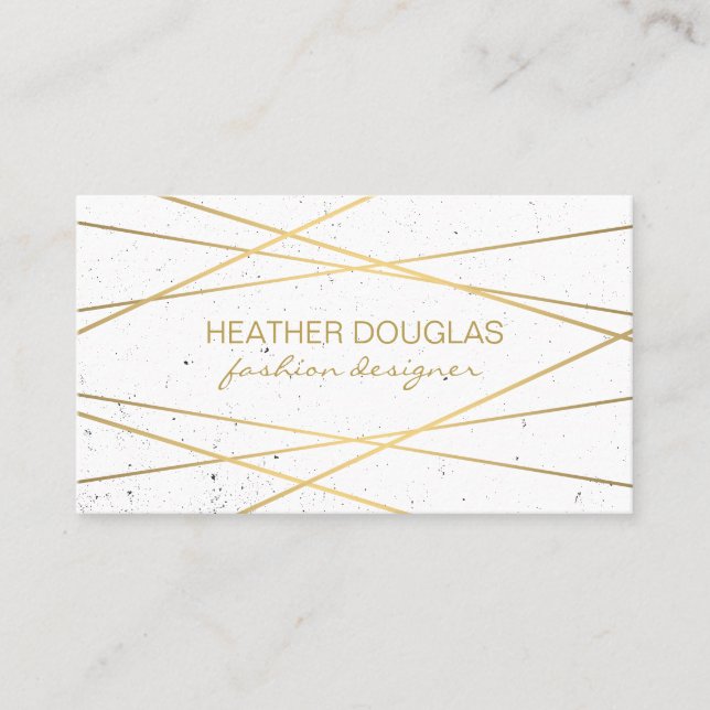 Geometric Guld White Foil Shine/Speckled Visitkort (Framsida)