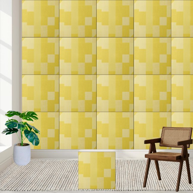 Geometric Gult Blocks Mönster Ceramic Tile Kakelplatta (Geometric Yellow Blocks Pattern Ceramic Tile)