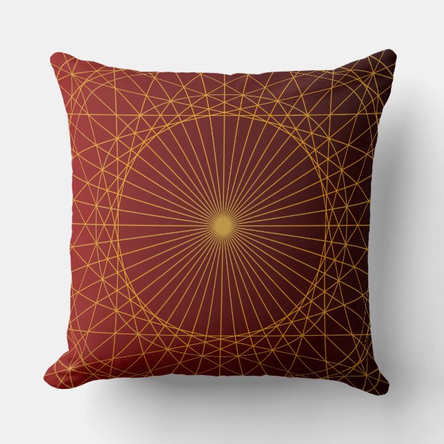 Geometric gyllene line red gradient modern lyx kudde (Framsida)