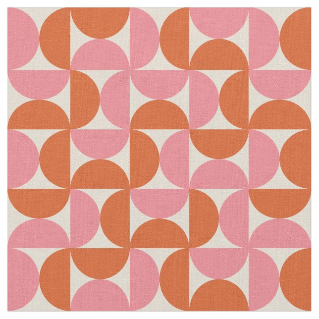 Geometric HalCircles Rosa Orange i mitten av århun Tyg (Närbild)