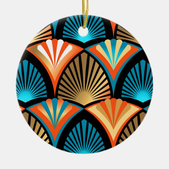 Geometric handflatan löv golden mönster i Art Deco Julgransprydnad Keramik (Framsidan)