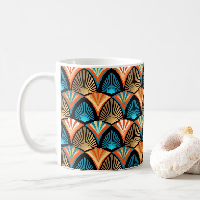 Geometric handflatan löv golden mönster i Art Deco Kaffemugg (Med munk)