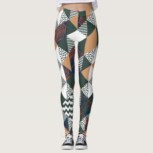 Geometric handflatan löv, trendig mönster leggings (Framsida)