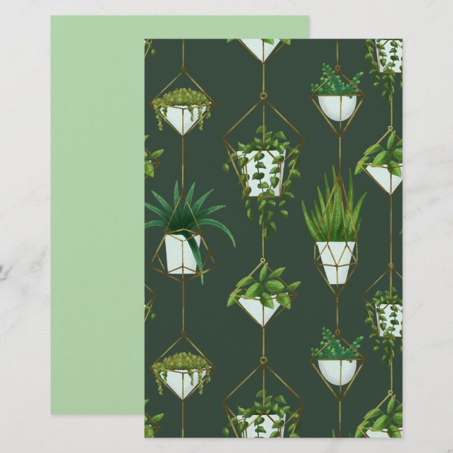 Geometric Hanging Houseplant Mönster Brevpapper (Fram/baksida)