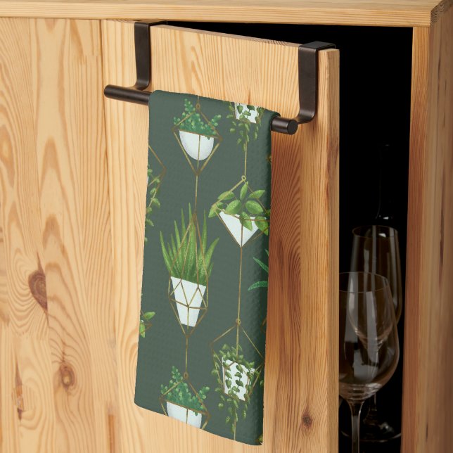 Geometric Hanging Houseplant Mönster Kökshandduk (Thirds Fold)