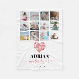 Geometric Heart Baby första året Photo Collage Fleecefilt