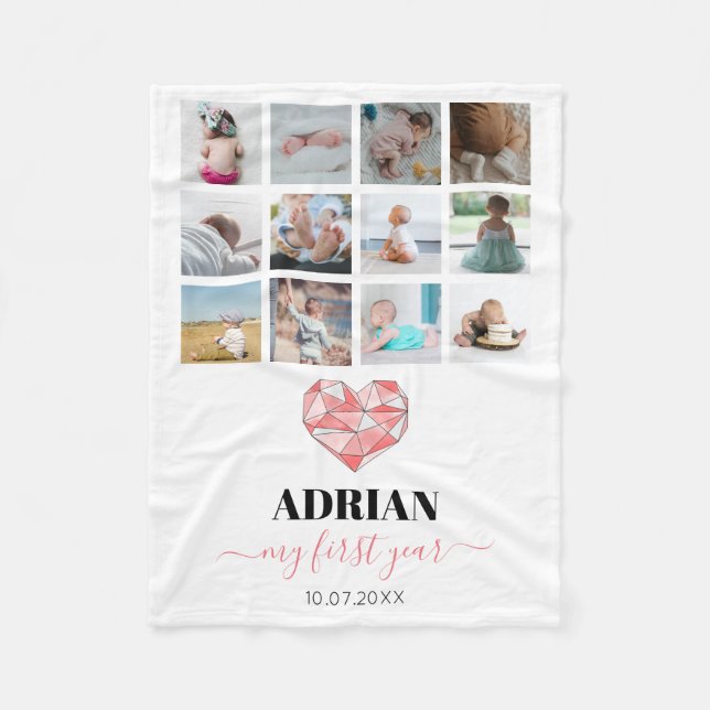 Geometric Heart Baby första året Photo Collage Fleecefilt (Framsidan)
