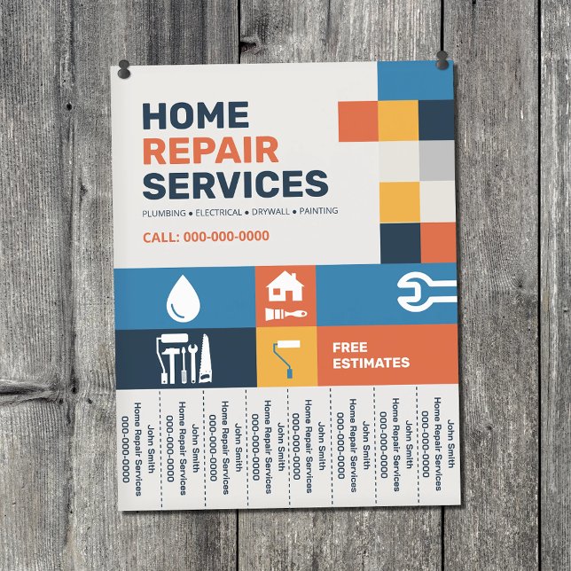 Geometric - Hemreparation Avrivbara Flikar Broschy Reklamblad (Geometric - Home Repair Tear Off Strips Flyer)