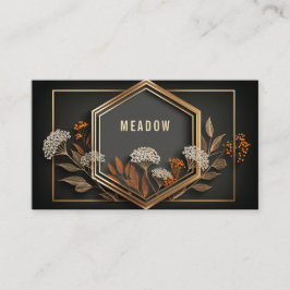 Geometric Hexagon Gold Floral Midnight Black Visitkort