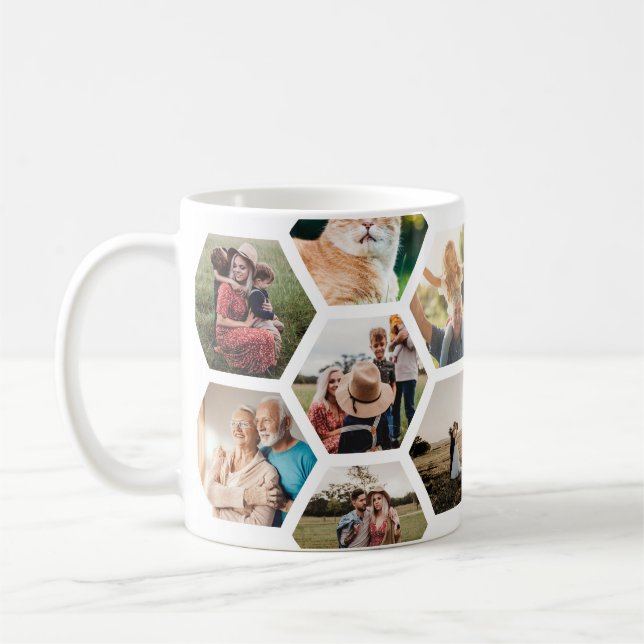 Geometric Hexagon Mönster Photo Collage Kaffemugg (Vänster)