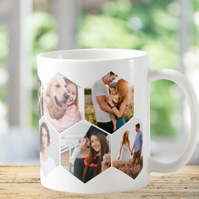Geometric Hexagon Mönster Photo Collage Kaffemugg (Skapare uppladdad)