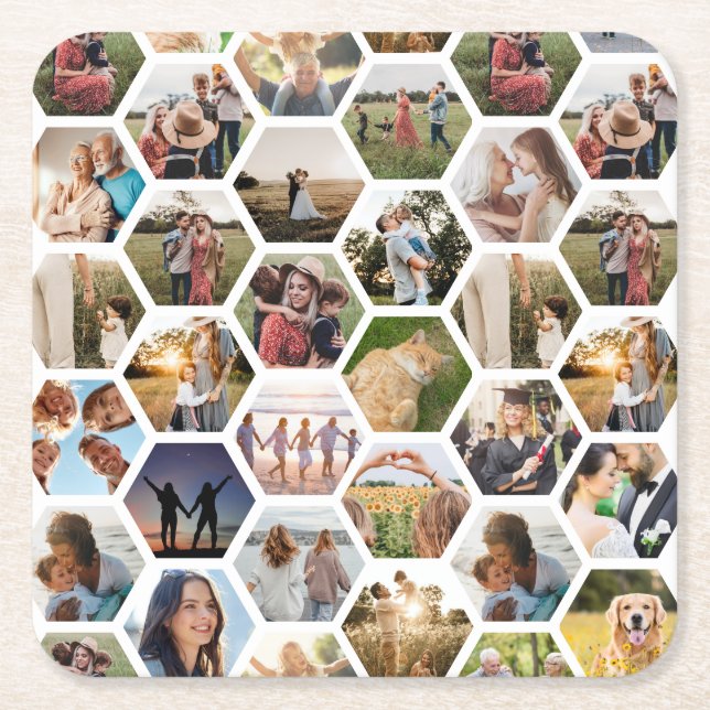 Geometric Hexagon Mönster Photo Collage Underlägg Papper Kvadrat (Framsidan)