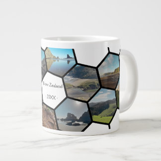 Geometric Hexagon Photo Collage New Zealand Kusten Jumbo Mugg