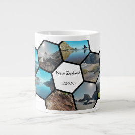 Geometric Hexagon Photo Collage New Zealand Kusten Jumbo Mugg