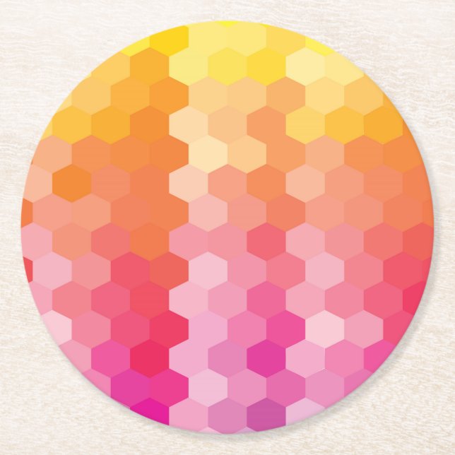 Geometric Hexagon Shapes Rosa gult Underlägg Papper Rund (Framsidan)