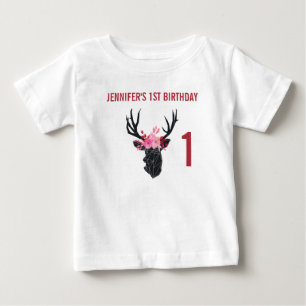 Geometric Hjort Head med Blommigt Krona födelsedag T Shirt