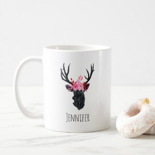 Geometric Hjort Head med Blommigt Krona Kaffemugg