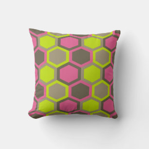 Geometric Honeycomb Rosa Grönt Brown Mönster Kudde