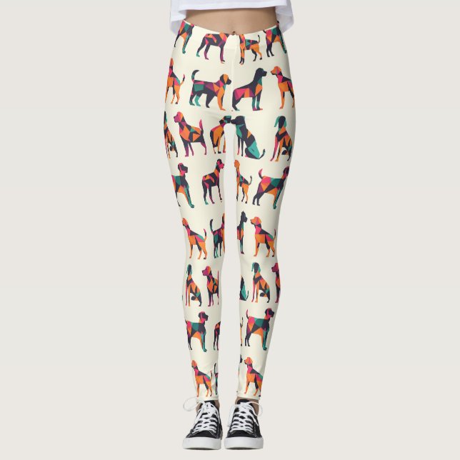 Geometric hund silhouettes design leggings (Framsida)