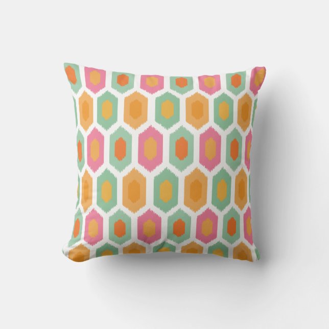 Geometric Ikat Coral Seafoam Kudde (Framsida)