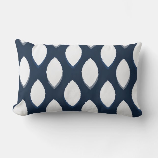 Geometric Ikat Ogee Mönster Navy White Lumbarkudde (Framsida)