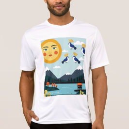 Geometric illustration depicting Birds hanging in  T Shirt