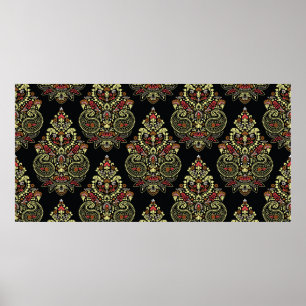 Geometric indianpaisley Design mönster på svart ba Poster