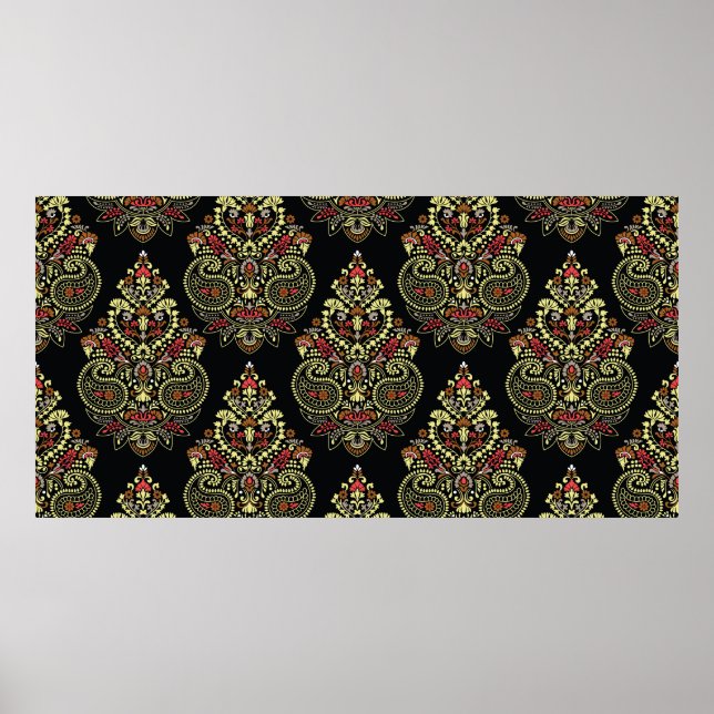 Geometric indianpaisley Design mönster på svart ba Poster (Framsidan)