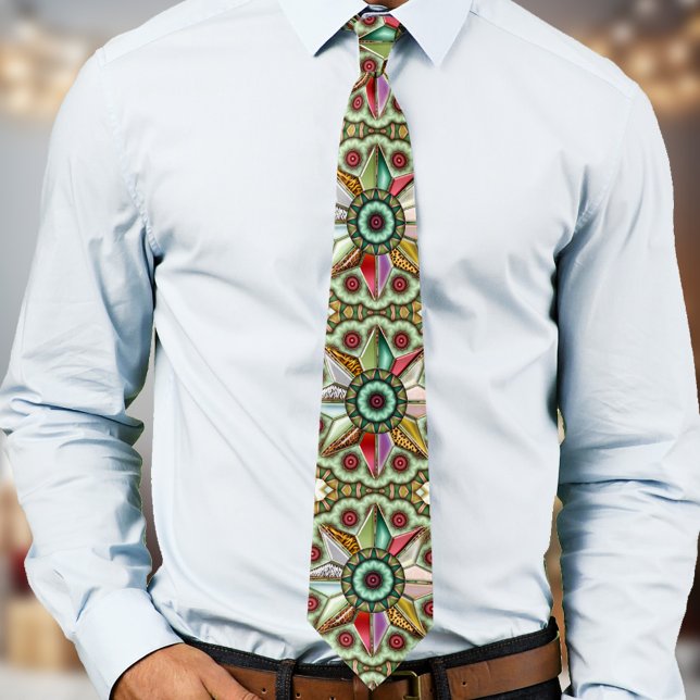 Geometric jul Star-designtid Slips (Christmas tie with an abstract art geometric star design in greens with colorful touches)