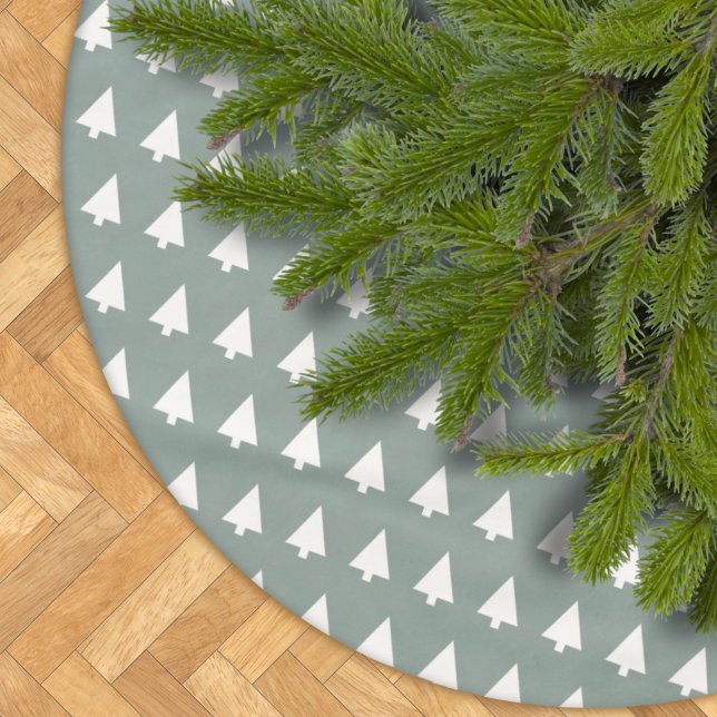 Geometric Julafton Träd Mönster | Minimal Grönt fö Julgransmatta Borstad Polyester (Modern Christmas tree pattern skirt with calm neutral tones and clean Scandinavian style)