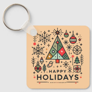 Geometric Julgran Glad helg Festive Nyckelring
