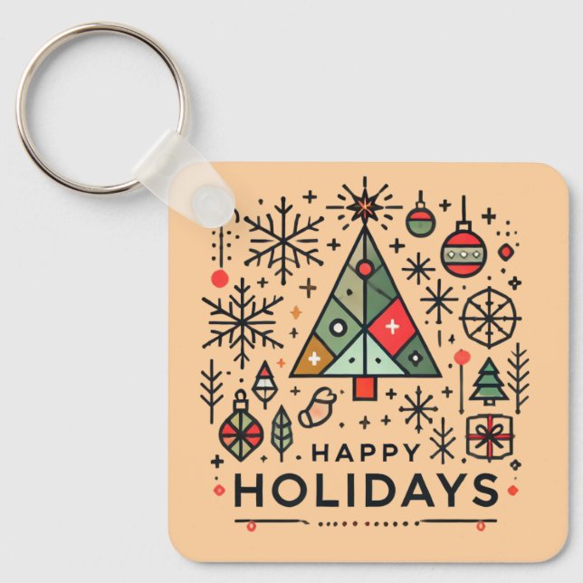 Geometric Julgran Glad helg Festive Nyckelring (Framsida)