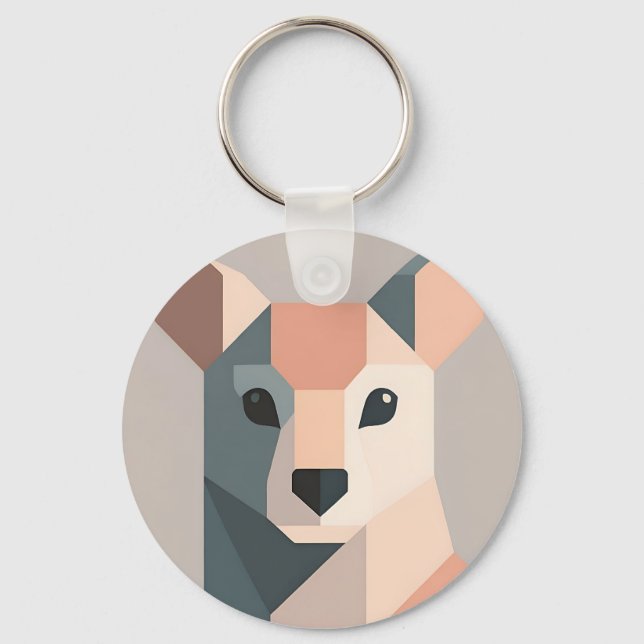 Geometric Kangaroo Portrait Minimalist  Nyckelring (Framsida)