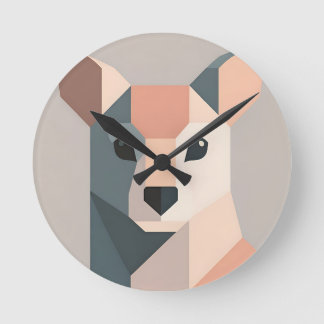 Geometric Kangaroo Portrait Minimalist  Rund Klocka