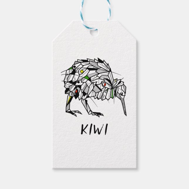 Geometric Koru kiwi Presentetikett (Framsidan)