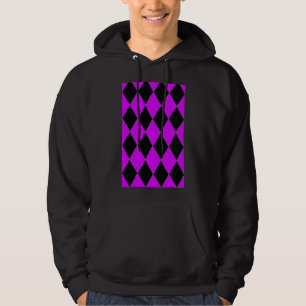 Geometric Large Harlequin Mönster Lila and Black Hoodie