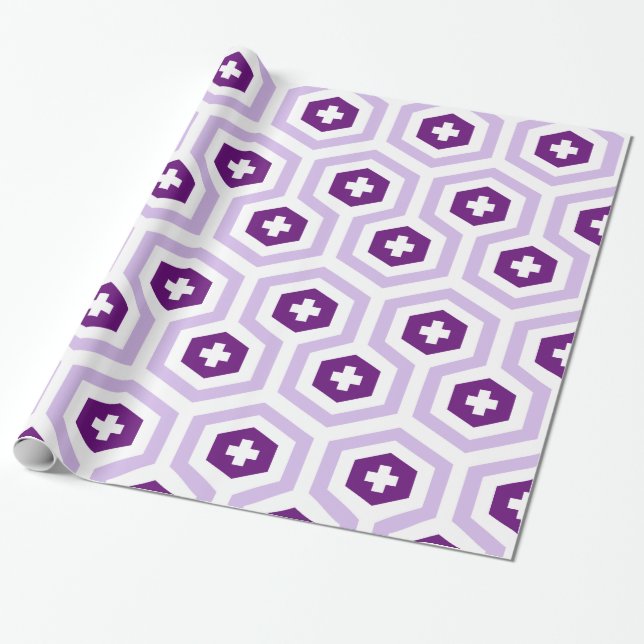 Geometric Lavender Lila Hexagon & Kor Mönster Presentpapper (Utrullad)