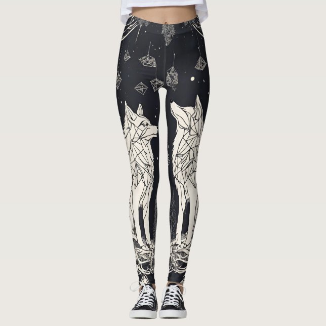 Geometric Leggings för svart och vit Varg (Framsida)