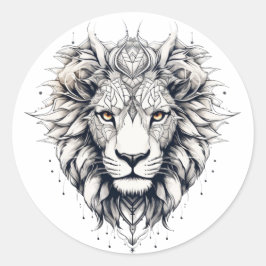 Geometric Lejon Head Illustration-fästmärke Runt Klistermärke