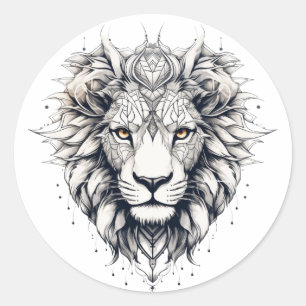 Geometric Lejon Head Illustration-fästmärke Runt Klistermärke