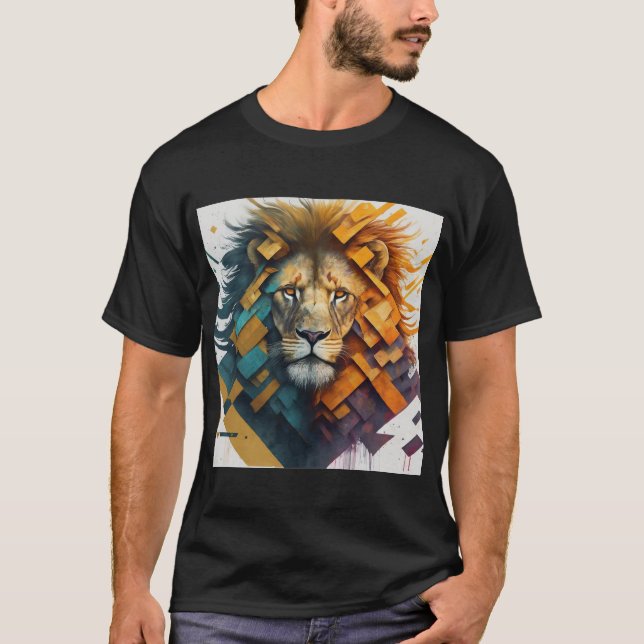 ’Geometric Lejon Majesty T-Shirt Design’ (Framsida)