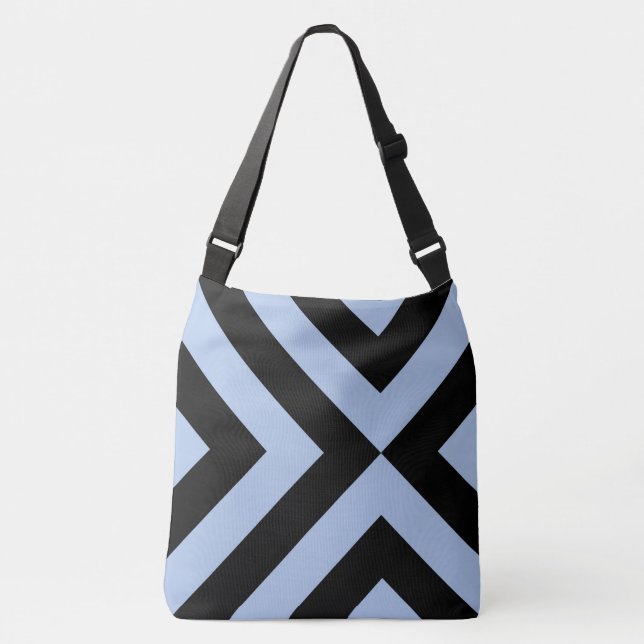 Geometric Light Blue and Black Chevrons Axelväska (Framsida)