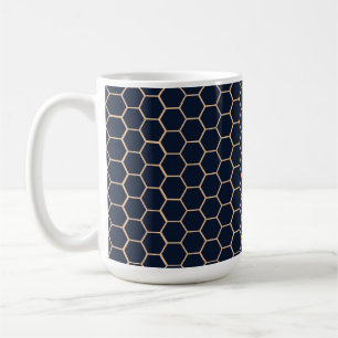 Geometric Light-Gult på Mörk blått hexagon Kaffemugg