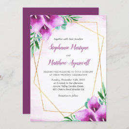 Geometric Lila Calla Lily Blommigt Bröllop Inbjudningar