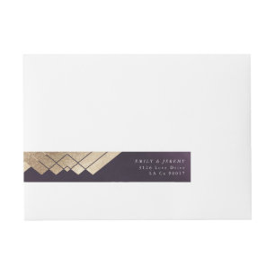 Geometric Lila Guld Gatsby Bröllop Etikettband