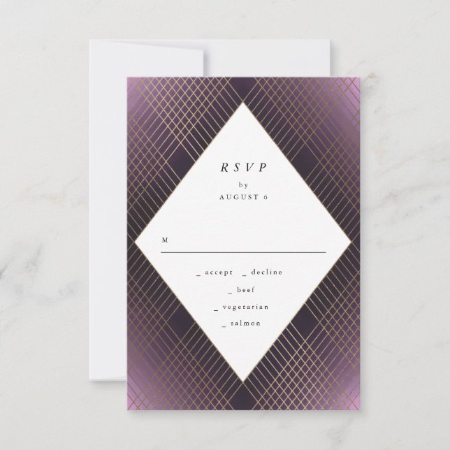 Geometric Lila Guld Gatsby Bröllop OSA Kort (Framsida)