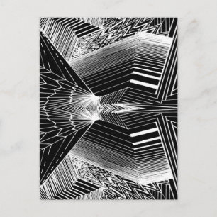 Geometric Line Art Black & White Abstract Design Vykort