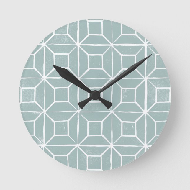 Geometric lino - anka blue.JPG Rund Klocka (Framsida)