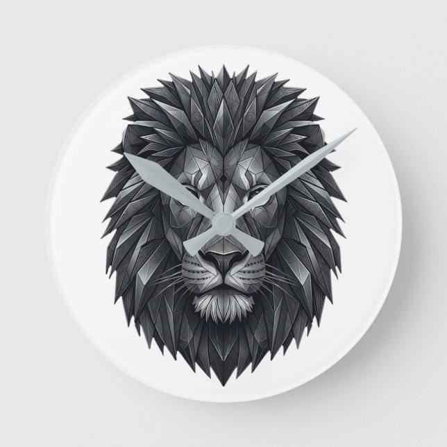 Geometric Lion King - Metallic Mandala Line Art Rund Klocka (Framsida)