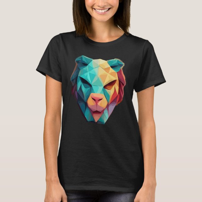 Geometric Lion Polygon Low Poly Lions Face 1 T Shirt (Framsida)